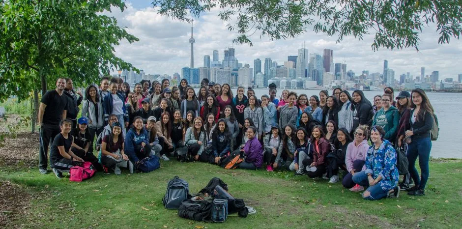 Students with outdoor education staff at toronto island
