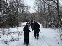 Winter hike in snow