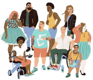 An illustration of a group with various disabilities, including invisible ones